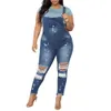 Kvinnor Casual Denim Bib Slim Pants Overalls Jeans Rand Demin Trouser Hole Zipper Jumpsuit #0225