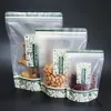 Bulk Matlagringspåse Stå upp Matt Transparent Plast Zip Bag 100pcs Reusable Cocoa Nut Packing Väskor Dammsäker Bröllopskakapaket