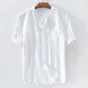 Mens Shirts Short Sleeved Loose Summer Breathable Cotton Lnen Collar Shirt Mens Beach Casual Shirt 5 Colors Plus Size Asian Size S-4XL