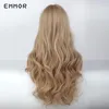 Emmor Long Ash Blond Natural Wave syntetiskt hår Peruker med lugg Hög temperatur Fluffig Cosplay Daily Peruk för kvinnor