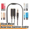 3.5 mm Jack AUX AUDIO CABLE 1 MANNELIJKE NAAR 2 Vrouwelijke Hoofdtelefoon Splitter Y Metal Uitbreidingskabel voor Auto Telefoon Tablet Audiokabel 100 Stks