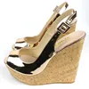 Sandaler Kvinnor Cork Wedge Summer Slingback Metallic Mirror Peep Toe Platform High Heels Shoes Party Bekväma klackar12086091