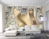 3D壁紙ヨーロッパのゴールデンレースジュエリーの花のリビングルームの寝室の背景壁の装飾HDの壁紙