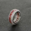 Size 7-12 Hip Hop 5 Rows Red Cubic Zircon Big Ring Gold Silver Colors for Men Finger Rings266z