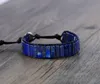 Fashion-end kvadratisk form lazuli singel läder wrap armband vintage vävning pärlstav manschett armband dropshipping s915