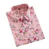 Camisa de solapa rosa y azul claro Verano Nuevas mujeres Moda Casual Estampado floral Camisa de manga larga Diseñador Tops de mujer