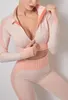 2020 Nieuwe Lange Mouw Naadloze Yoga Set Roze Patchwork 2 Stuk Set Dames Sport Dames Dames Rits Ritssluiting Fitness Gym Kleding