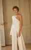 Liz Martinez 2020 Split Wedding Dresses Simple One Shoulder Long Sleeve Beach Boho A Line Satin Bridal Gowns Vestido De Novia212B