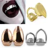 18K Real Gold Grillz Braces Plain Punk Hip Hop Double Teeth Dental Mouth Fang Grills Tooth Cap Cosplay Halloween Costome Party Vampire Rapper Body Jewelry Wholesale