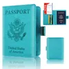 American Passport Case Wallets RFID Bloqueio de 4 Card Slots Capa ID do ID PU Passaporte de viagem de couro Passa 25 pcs / lote