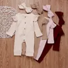 Baby Girls Solid Rompers 4 Design Cotton Long Sleeve Single Button Ruffle Jumpsuit Kids Onesies Girls Outfits 0-3T 04