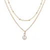 Kvinnor Multi-Layer Pendant Halsband Metal Artificial Pearl Necklace Personlighet Trend Enkel halsband Tröja kedja Fashion Jewelry