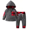 2pcs Baby Boys Clothes Set Automne Red Plaid Newborn Infant tenue Cotton Hooded Top Pantal