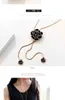 Zircon Black Rose Flower Long Necklace Sweater Chain Fashion Metal Chain Crystal Flower Pendant Necklaces Adjusted Jewelry
