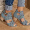 TEMOFON nuove donne di modo sandali peep toe scarpe tacco alto sandali gladiatore rosso nero blu scarpe da donna sandalias mujer HVT1081 CX200613