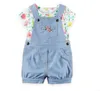 Kids Designer Roupas Bebê Verão Casual Roupas Conjuntos Meninos Listrado Manga Curta Tops Suspender Ternos Meninas Floral t - shirts macacão C6056