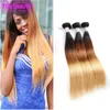 Indian Virgin Raw Human Hair 1B/4/27 raka 3 buntar ombre hårprodukter raka väver som släpper frakt 3st