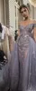 Zuhair Murad Dust Grey Evening Dresses 오버 스커트 레이스 분리 오프 어깨 전장 댄스 파티 가운 분리 가능한 기차 행사 Part2074116