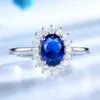 Anillos de princesa Diana de zafiro azul de lujo UMCHO para mujer, anillo de compromiso romántico de Plata de Ley 925 auténtica, joyería de boda CX2300D