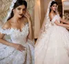 Luxury Off The Shoulder Tulle Lace Ball Gowns Wedding Dresses With Lace Applique Beaded Rhinestones Lace-up Back Chapel Train Vintage Bridal