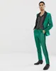 Sequined Green Mens Wedding Tuxedos Black Peaked Lapel One Button Groom Wear Handsome Prom Designer Jackets (Jacket+Pants)