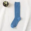 CHAOZHU Japanese Korea High School Girls High Socks Loose Solid Colors Double Needles Knitting Cotton Long Socks Women