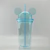 8colors!! Mouse Ear tumbler 15oz Acrylic tumblers Plastic drink cup with dome lid double Wall mug with colorful straw summer drink cups
