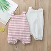 Baby rompers designer kläder pojkar flickor randig suspender jumpsuits spädbarn sommar ärmlös onesies toddler mjuk bomull kläder b851