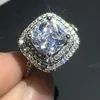 Gros- luxe Bijoux 925 Coussin en argent sterling forme topazes Pave CZ diamant Parti Gemstones femmes mariage Bague cadeau