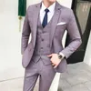 Purple Tuxedo Groom Suits For Mens Wedding Big Size Suits 5xl Plus Size Grey Check 2020 Herrkläder Slim Fit 3 Piece1264s