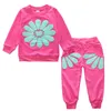 New arrival children tracksuit autumn kids sunflower print long sleeve top and trousers free shipping 2pcs