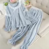 Al por mayor-Mooirue 2019 Conjuntos de pijamas de invierno Mujeres Sólido Lindo Arco Patchwork Ropa de nieve cálida Ropa de dormir Ropa de dormir Casual Ropa de hogar Pijama Femme