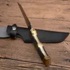 Nuovo arrivo fissa lama di sopravvivenza della maniglia diritta Knife 440C raso Tanto della lama piena di linguetta di legno + acciaio con il fodero di cuoio