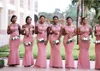 2020 sul-africano nigeria rosa sereia damas de honra vestidos sexy plus size sheer neck lace apliques até o chão vestido de convidado do casamento