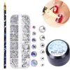 Bluezoo Ab Clear Nail Art Rhinestones Glitter Flat Multi Size Nail Art Decorations with stippen Lijm Manicure Set7858418
