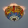 Lampada da soffitto Tiffany Blu Arancione Libellula Paralume in vetro colorato Lampadario in stile antico per Sala da pranzo Soggiorno Camera da letto Lampada da soffitto