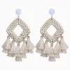 Ethnic style pearl long tassel bohemian earrings European and American explosion models exaggerated handmade rattan tassel earrings