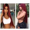 Fashion Long Straight Wine Red Hair Wig Synthetic Ombre Black to Burgundy Heat Resistant Lace Front Wigs for Black Women 24inch7342503