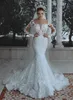 2022 Vestidos de novia de sirena manga de mangas largas Vintage Vintage fuera del hombro Cuello largo Vestido de Novia Gotos de novia