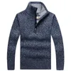 Herfstheren dik Warm gebreide pullover vaste lange mouw Turtleneck truien Half Zip Wool Fleece winterjas Aziatische maat