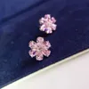 Groothandel-luxe S925 sterling zilver vol roze kristal zon bloem oorbellen voor vrouwen sieraden
