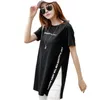 Nuevo estilo Camiseta larga Mujer Moda Lado Dividido Camiseta Mujer Verano 2019 Letra Negro Blanco Camiseta Mujer Algodón Harajuku Top J190427