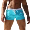 Men Solid Color Swimming Trunks Drawstring Pocket Beach Shorts Swimwear