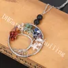 10Pcs Lucky Family Tree of Life Copper Wire Wrapped 7 Chakra Birthstone Protection Amulet Healing Stone Pendant Necklace w/ Lava Rock Beads