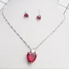 Röd hjärta smycken uppsättning hängande halsband örhängen uppsättningar för flicka kvinnor zirkon design kubik zirconia lila vita silver kedja brud smycken