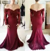 Robe Demoiselle d'Honneur Mermaid Långärmade Burgundy Bridmaid Dresses Spaghetti Straps Prom Klänningar Bröllopsfestklänningar