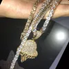 Forma de sorvete de ouro Colar Pingente de 4mm de Tênis Cadeia Cubic Zirconia Hip Hop das Mulheres dos homens Rua Rock Jóias 2x1.1 Polegada