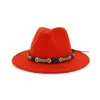 Trendy Heren Dames Wol Felt Jazz Stijl Fedora Hoeden Panama Trilby Party Formele Tophoed in zwart, wit en geel met riemdecor