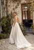 Lihi Hod Wedding Dresses 2020 A Line Sweep Train Deep V Neck Beach Wedding Dress Custom Made Plus Size Bohemia Backless Bridal Gowns