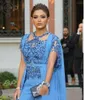 Sky Blue Jumpsuits Ballkleider Mit Wickel Cape 2019 Saudi Arabisch Perlen Spitze Applique Abendkleider Lange Frauen Party Anzug